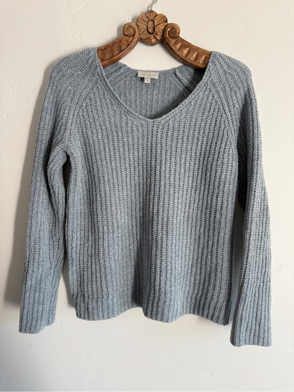 Lucky Brand Soft Blue Chenille V-Neck Sweater